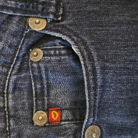 VTG HOT KISS 1970s Faded Dark Wash Low Rise Flare Jeans - Picture 9 of 13